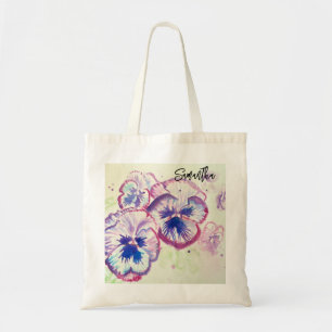 Tote Bag Peinture aquarelle de pensées violettes