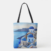 Tote Bag Peinture aquarelle de Santorin Grèce (Dos)