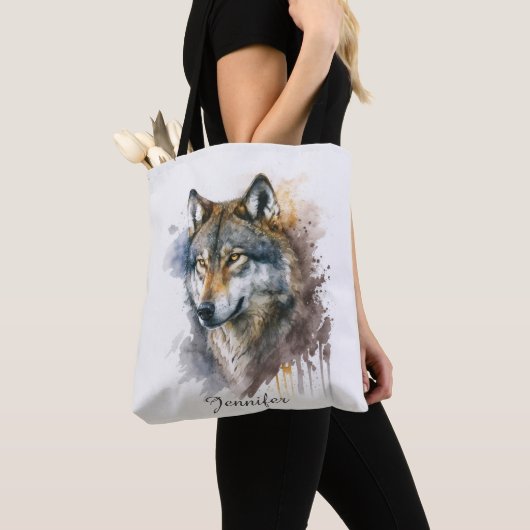 Tote Bag Peinture aquarelle Wolf (De près)