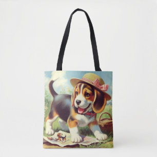 Tote Bag Peinture Beagle sur chiot