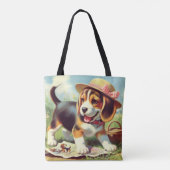 Tote Bag Peinture Beagle sur chiot (Dos)