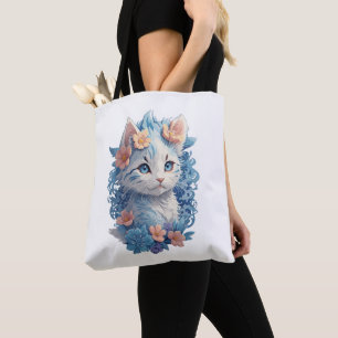 Tote Bag Peinture d'aquarelle de chat mignonne avec éclabou