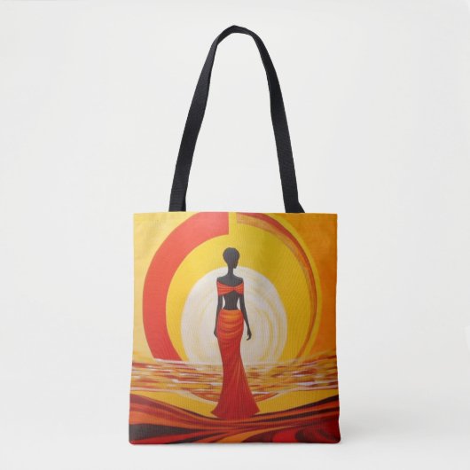 Tote Bag Peinture d'art féminin jaune chaud orange rouge d' (Devant)