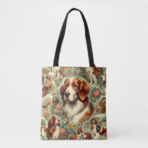 Tote Bag Peinture de chien breton vintage