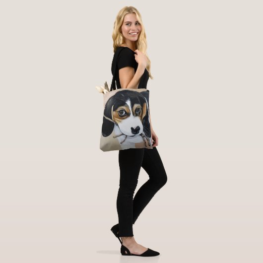 Tote Bag Peinture de chiot beagle (Sur le modèle)