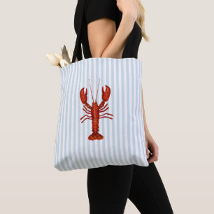 Tote Bag Peinture de homard Bleu Nautique Bleu Bande Côtièr
