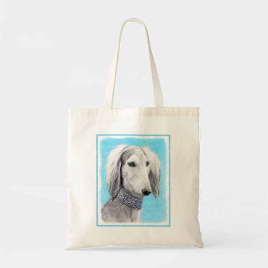 Tote Bag Peinture de Saluki (Argent) - Joli art original de (Devant)
