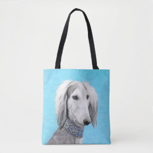 Tote Bag Peinture de Saluki (Argent) - Joli art original de