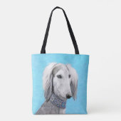 Tote Bag Peinture de Saluki (Argent) - Joli art original de (Dos)