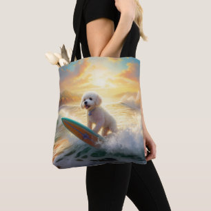 Tote Bag Peinture de surf de plage de Bichon Frise