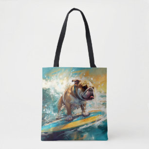 Tote Bag Peinture de surf sur la plage de Bulldog