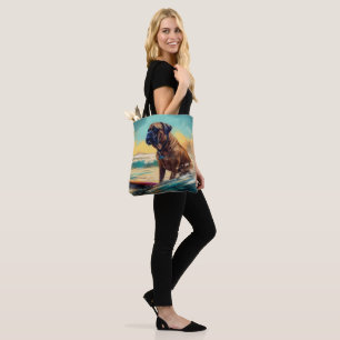 Tote Bag Peinture de surf sur la plage de Bullmastiff