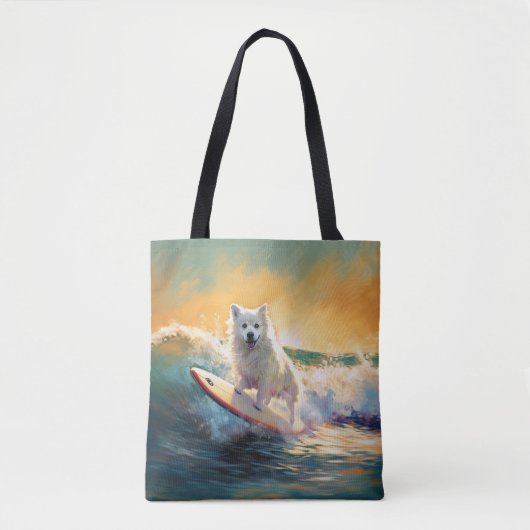 Tote Bag Peinture de Surf sur Plage de Chien Esquimau Améri (Devant)