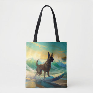 Tote Bag Peinture de Surf sur Plage Malinois Belge