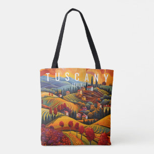 Tote Bag Peinture de Toscane au coucher du soleil Italie