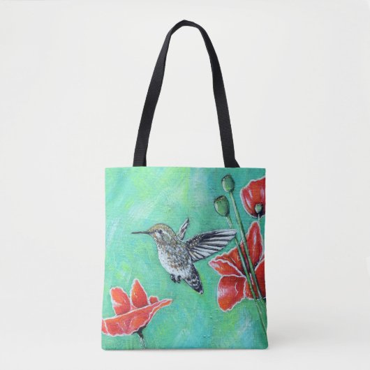 Tote Bag Peinture des colibris et des pavots (Devant)