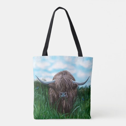 Tote Bag Peinture des montagnes écossaise de vache (Dos)