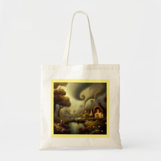 Tote Bag Peinture d'Imaginaire 5 - Paysage du village (Devant)
