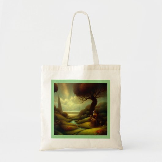 Tote Bag Peinture d'Imaginaire 7 - Femme et chat (Devant)