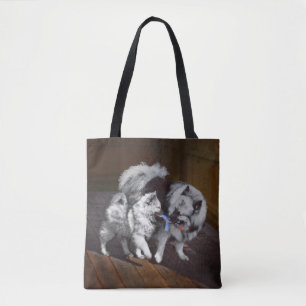 Tote Bag Peinture Keeshond Playtime - Jolie art original ch