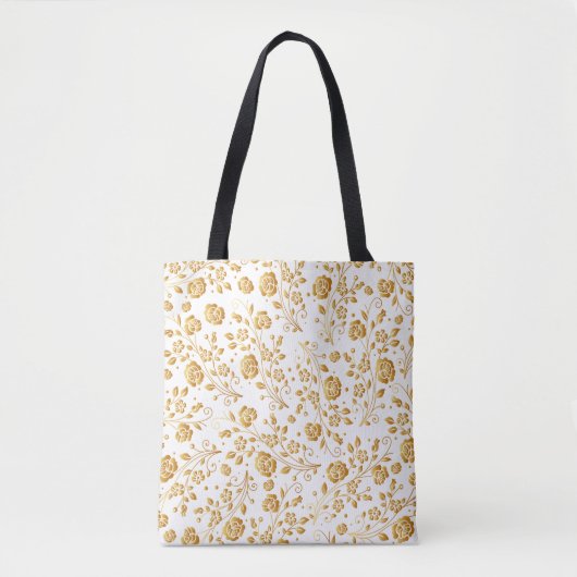 Tote Bag Peinture Modèle Floral Or (Devant)