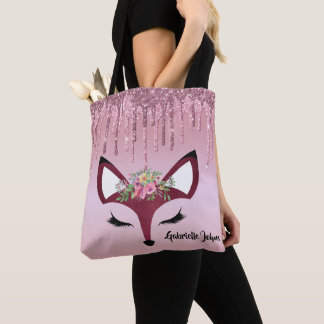 Tote Bag Peinture Pailletée Rose Blush Renard Féminin