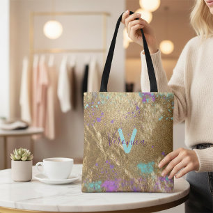 Tote Bag Peinture Parties scintillant métal or artistique