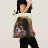 Tote Bag Peinture Poméranienne Noir et Tan Art Chien origin (De près)