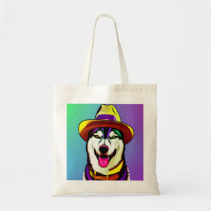Tote Bag Peinture pop art d'un chien Husky portant un Casqu