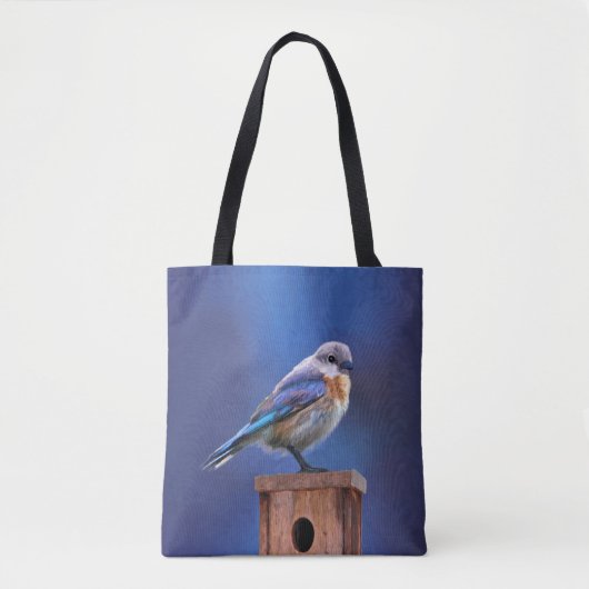 Tote Bag Peinture pour oiseaux bleus (femelle) - Art origin (Devant)