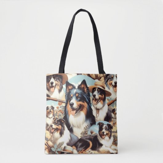 Tote Bag Peinture rétro Australian Shepherd sans couture (Devant)