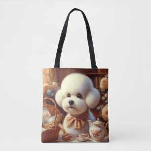 Tote Bag Peinture Retro Bichon Frisé