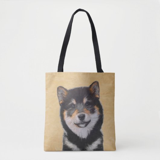 Tote Bag Peinture Shiba Inu (Noir et Tan) - Art Chien (Devant)