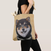 Tote Bag Peinture Shiba Inu (Noir et Tan) - Art Chien (De près)