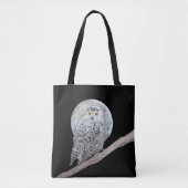 Tote Bag Peinture sur la Chouette neigeuse et la Lune - Art (Devant)