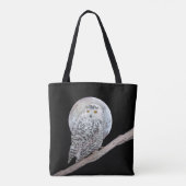 Tote Bag Peinture sur la Chouette neigeuse et la Lune - Art (Dos)