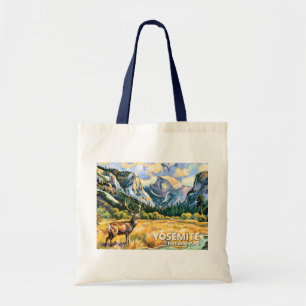 Tote Bag Peinture vintage de cerf animalier du Half Dome de