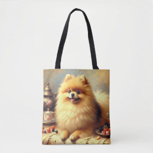 Tote Bag Peinture vintage de Chien de Poméranie