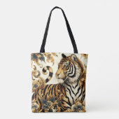 Tote Bag Peinture vintage de tigre d'or (Dos)
