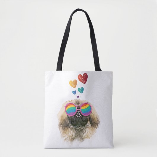Tote Bag Pékinois à la Saint-Valentin avec des cœurs (Devant)