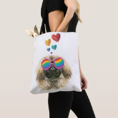Tote Bag Pékinois à la Saint-Valentin avec des cœurs (De près)