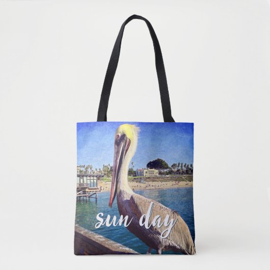 Tote Bag Pélican Bird Ocean Beach Pier Photo Sun Day Citati (Devant)