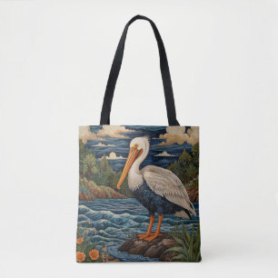 Tote Bag Pélican de mer blanc vintage