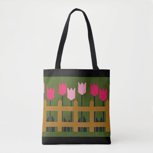 Tote Bag Pence Tulipes roses Vert Crochet Artiste Imprimer (Devant)