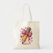 Tote Bag Pencil Coquette Bow Enseignant Appréciation School (Devant)