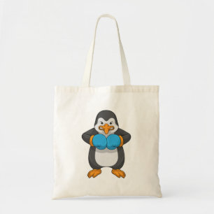 Tote Bag Penguin at Boxing with Boxing Gloves