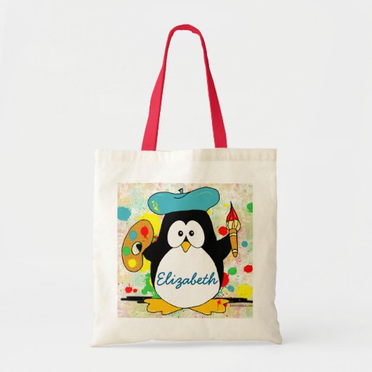 Tote Bag Penguin Painter Ajouter un nom (Devant)