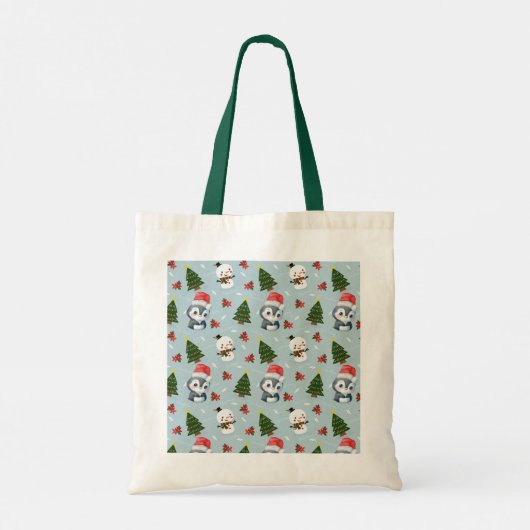 Tote Bag Penguin Père Noël Joyeux Joyeux motif d'arbre de N (Dos)