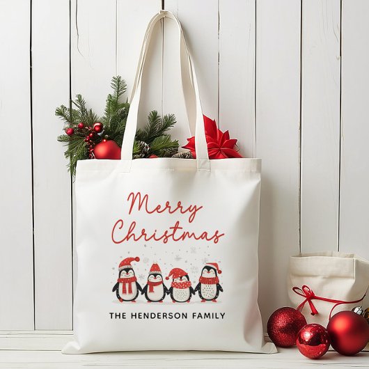 Tote Bag Penguins Nom personnalisé Joyeux Noël
