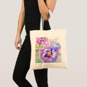 Tote Bag Pensée Pensées Fleur aquarelle pourpre (Devant (produit))